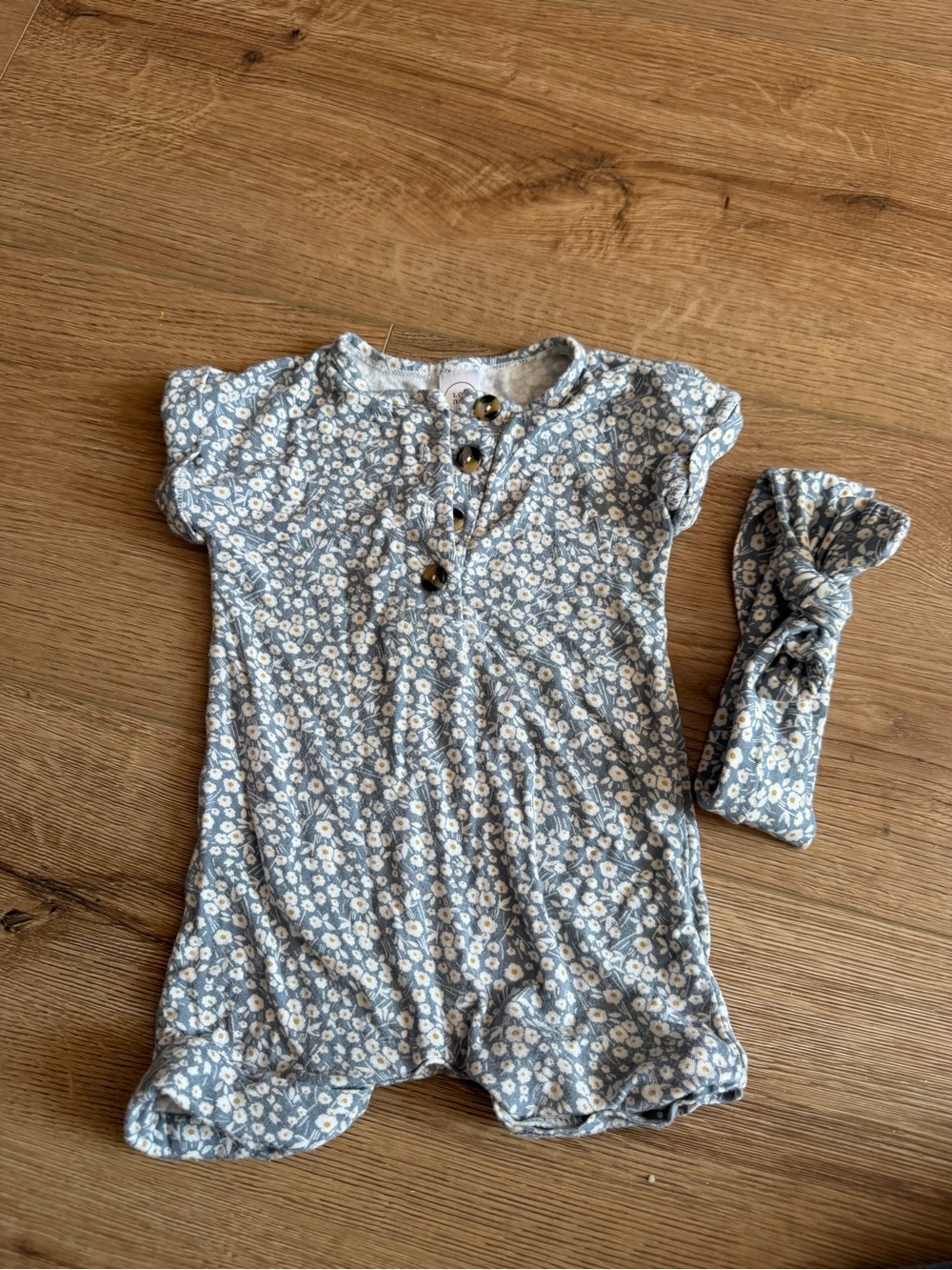 Lou Lou & company Etta Blue Floral Baby One-Piece Romper with Headband